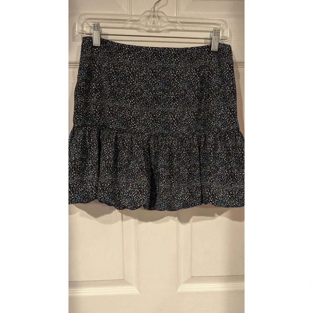 Forever 21 Mini Skirt Medium Black Blue Purple Speckled Ruffle Hem Flirty Boho